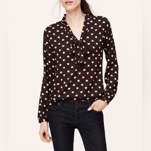 LOFT bow blouse with hearts size Large